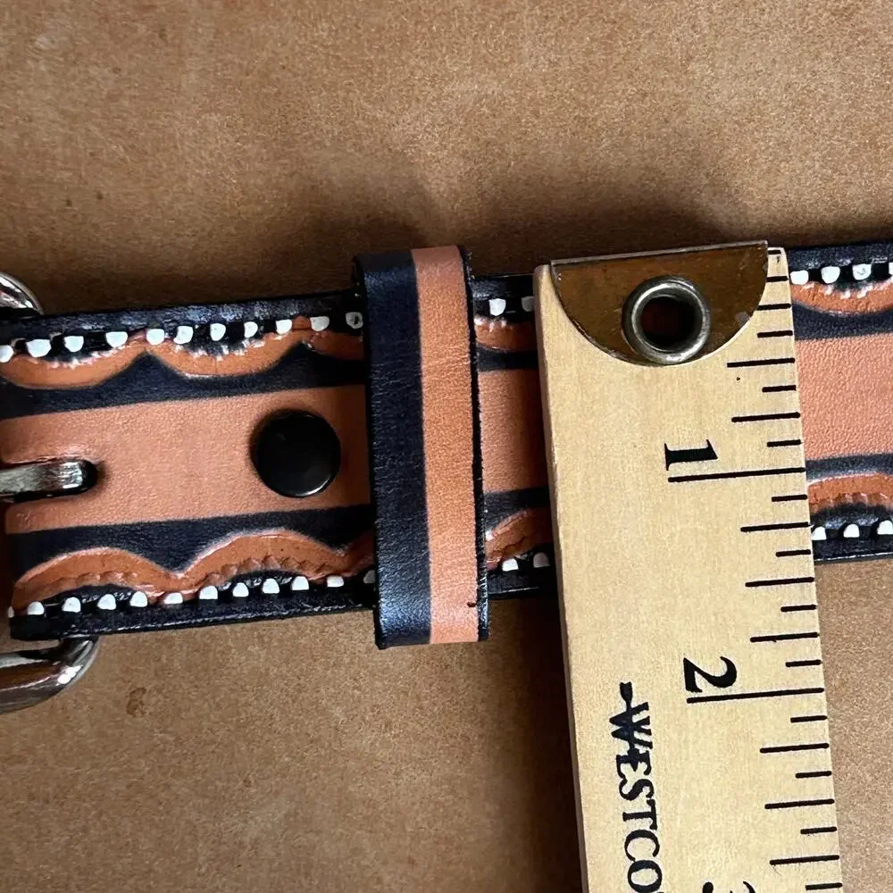 Hand Tooled Eagle Leather Belt Mens 36 Western Woven Cowboy Removable Buckle